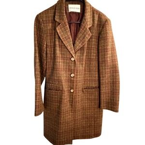 VTG Charles Klein Wool Plaid Coat 10 Brown 3-Button Business Career Professional